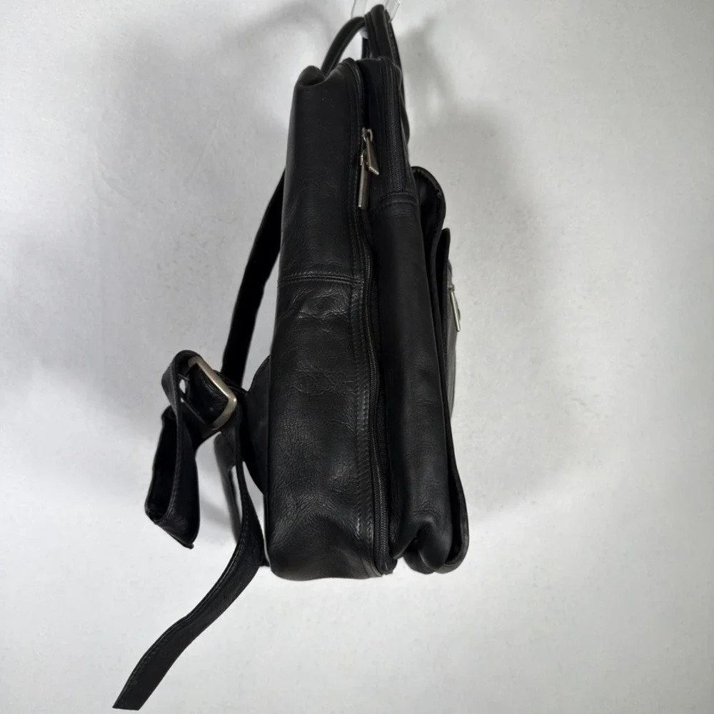 Unbranded Black Genuine Leather Laptop Backpack Briefcase Convertible Travel Bag